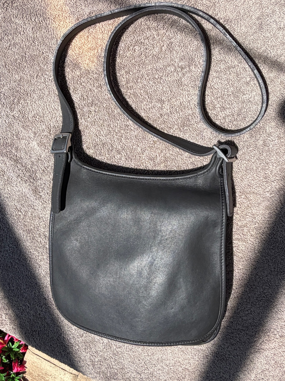 COACH Small Hippie Flap Bag 9135 Made in USA Charcoal Leather Crossbody Vintage